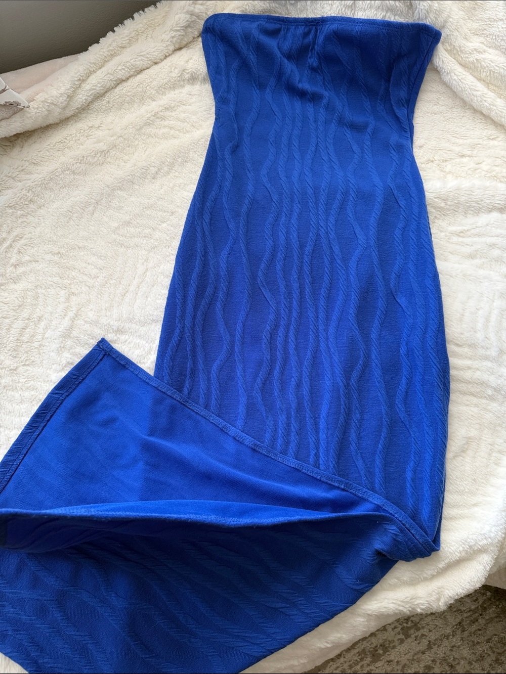 Royal Blue Textured Strapless Maxi Dress